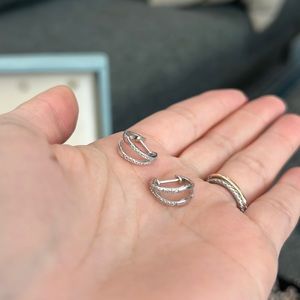 White gold split diamond huggie hoops